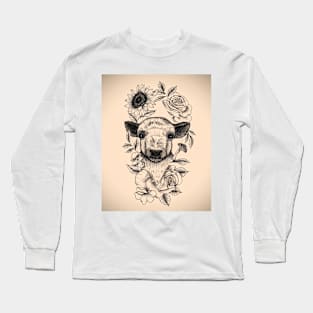 Floral Baby Cow Design Long Sleeve T-Shirt